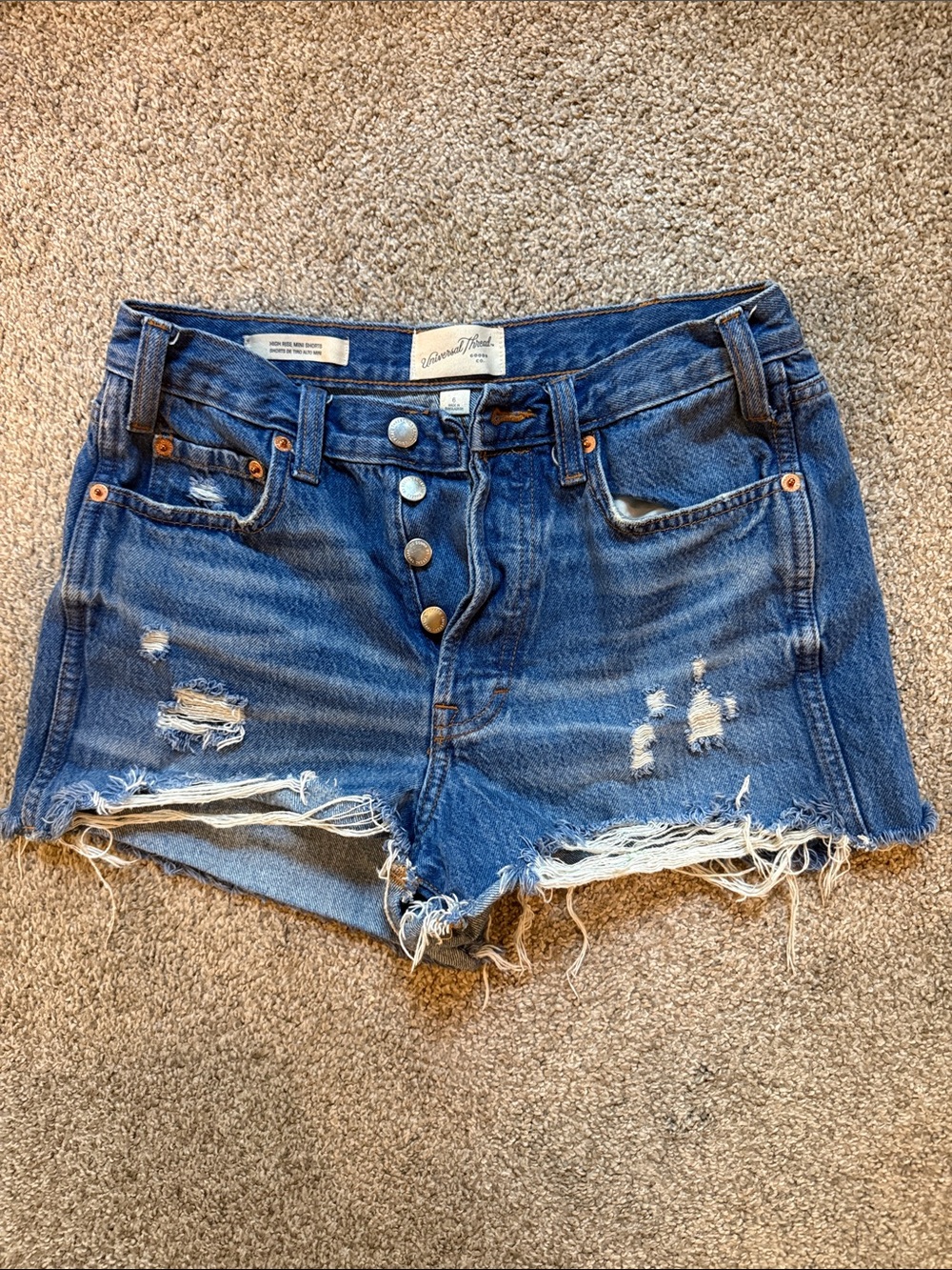 Universal Thread Distressed Button-Fly Denim Shorts - Blue